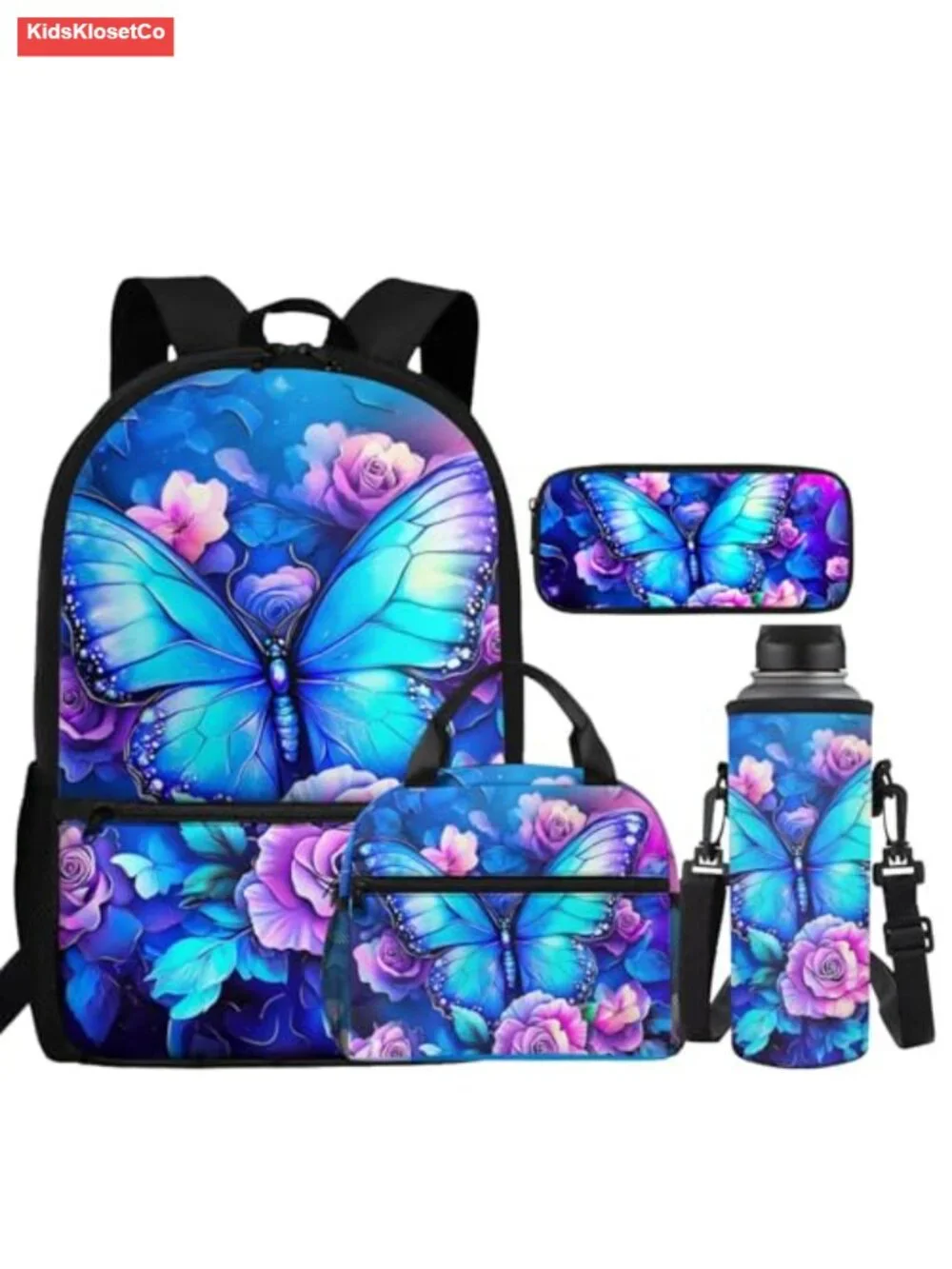 Butterfly Backpack Set with Lunch Box and Pencil Case for Toddler Girls